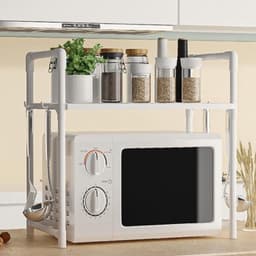 Magnetronstandaard - Keukenrek - Keuken organiseren - Dubbellaags met haken - Vergroot ruimte - Twee bloemen — thumbnail 3