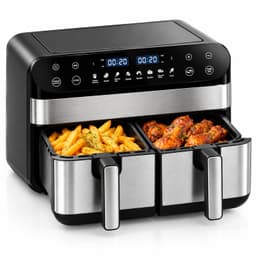 ITRONIQ Airfryer XXL 10L – Dubbele Heteluchtfriteuse 2x5L – 2400W – 8 Programma's – Dual Zone – LED Touchscreen – Zwart RVS — thumbnail 1