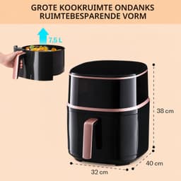 Airfryer Met Stoomfunctie - 7,5 Liter - 1500 W - 16 Kookprogramma’s - Touchscreen - Instelbare Temperatuur - Timer - Vaatwasserbestendige Onderdelen - Zwart — thumbnail 2