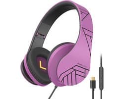 PowerLocus P2 Wired - Koptelefoon met Draad USB-C - Microfoon - Inklapbaar - Over-Ear Hoofdtelefoon met Kabel - Comfortabele Pasvorm - Audio Sharing Port - Zwart/Purper
