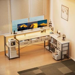 Vurnomi Bureau - Hoekbureau - Gaming bureau - L vormig bureau - Hoekbureau gaming - LED Verlichting - 200 x 148 cm - Wit — thumbnail 5