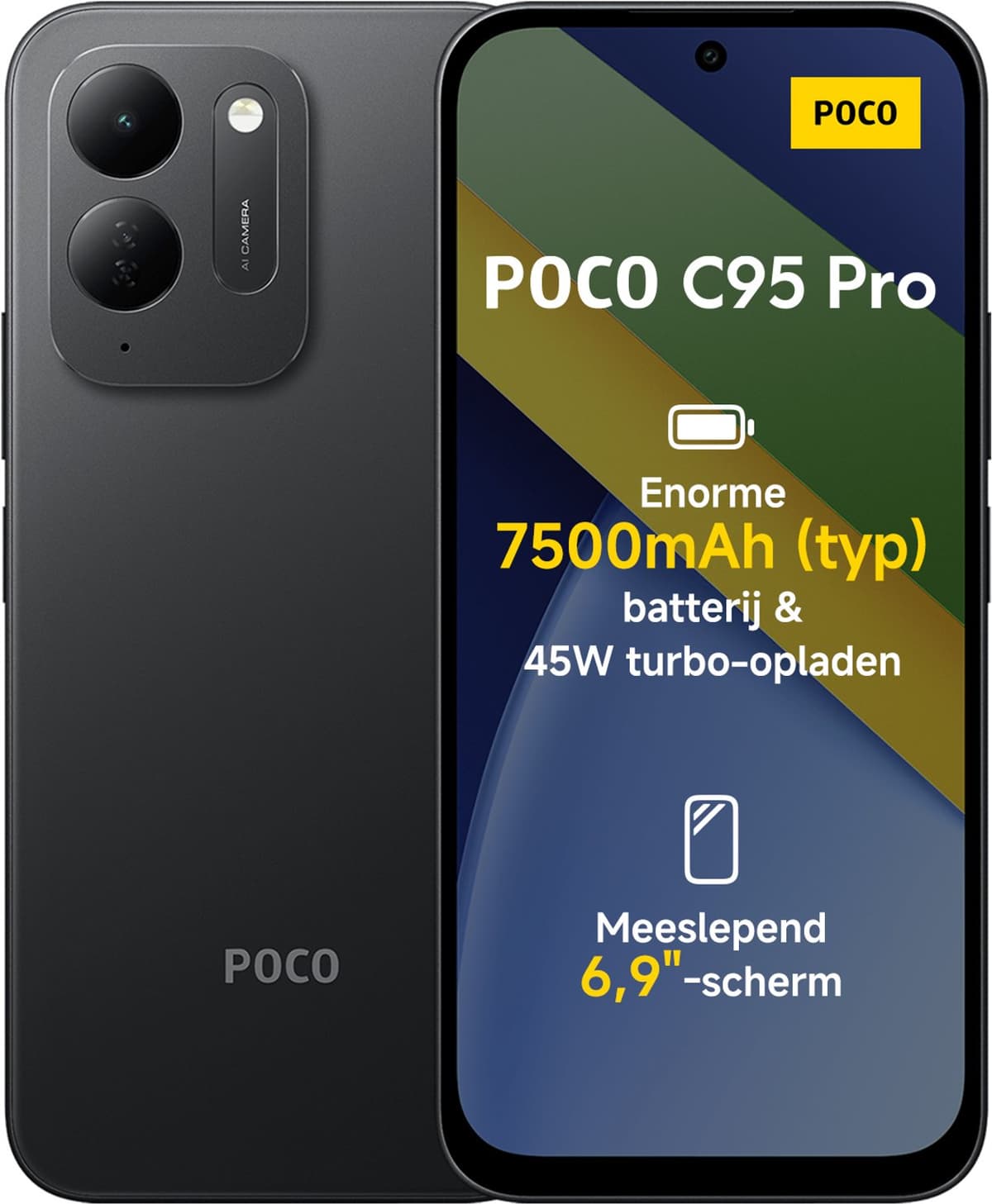 Xiaomi POCO C95 Pro - 8GB RAM - 256GB - Black - 7500mAh batterij met 45W turbo-opladen - Aangedreven door 45W turbo-opladen - Meeslepend 6.9" display — afbeelding 1