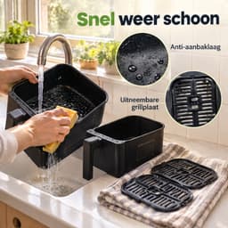 Cheqo® Dubbele Airfryer met Twee Gelijke Manden - Heteluchtfriteuse XXL Zwart - Dual Zone met Twee Kookvakken - Hetelucht Friteuse met Touchscreen - Digitale Airfryer voor Gezin - Frituurpan zonder Olie - Snackpan met Grillplaat - Airfryer Oven — thumbnail 4