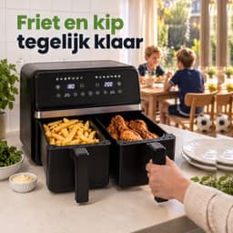 Cheqo® Dubbele Airfryer met Twee Gelijke Manden - Heteluchtfriteuse XXL Zwart - Dual Zone met Twee Kookvakken - Hetelucht Friteuse met Touchscreen - Digitale Airfryer voor Gezin - Frituurpan zonder Olie - Snackpan met Grillplaat - Airfryer Oven — thumbnail 2