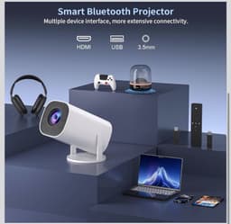 Mini Beamer Smart – WiFi 6 & Bluetooth 5 | 4K & 1080P | Automatische Trapeziumcorrectie & 180° Draaibaar | Thuisbioscoop & Outdoor — thumbnail 3