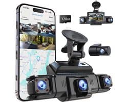 4-kanaals dashcam voor auto met 360 graden front- en achtercamera, links en rechts, binnencamera voor auto's, GPS en 5G-band wifi, nachtzicht, WDR, 24-uurs parkeermodus, 128GB-kaart inbegrepen