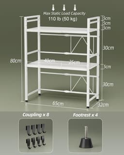 SnelShoppen - Uitbreidbaar Magnetron Rek, 3 Niveaus, Magnetron Stand voor Werkblad, Keuken Organizer, Magnetron Rek met 8 Haakjes, Wit — thumbnail 5