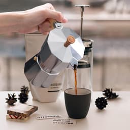 Wedrink Moka Stove Espressomachine, 9 kopjes, 6 kopjes, Italiaanse espressomachine, mokka-pot 300 ml - 450 ml, verbrandingsbestendig houten handvat (6 kopjes, zilver) — thumbnail 5