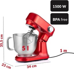Kavo Deegmachine - Mixer met Kneedhaak - Kneedmachine - Rood - 23cm x 34cm x 36cm — thumbnail 5