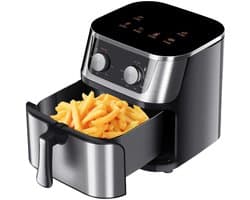 Atlasyx airfryer - Heteluchtfriteuse - 8 liter - Rvs - Mechanische Bediening - 360° Verwarming - 1400 W vermogen - Zwart
