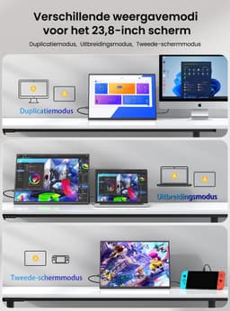 UPERFECT 23,8-inch draagbare monitor, 120 Hz, 1920x1080 FHD IPS, USB-C- en HDMI-poort, tweede scherm met geïntegreerde standaard voor laptop/telefoon/spelconsole, VESA-montage mogelijk — thumbnail 5