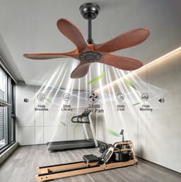 36 inch Plafondventilator zonder verlichting - 5 bladen massief hout - 6 snelheden - omkeerbaar - afstandsbediening - 20W - geluidsarm 25dB - walnoot zwart - 2 staven 5" en 10" — thumbnail 3