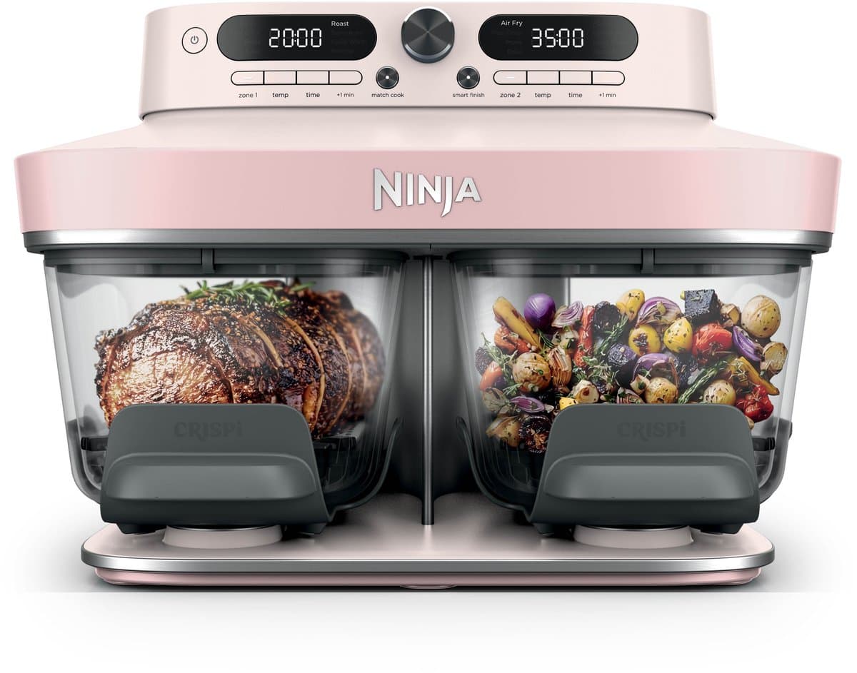 Ninja CRISPi DualZone Glazen Airfryer met 2 manden, 8 kookfuncties, Kook twee gerechten tegelijkertijd, PFAS-vrije glazen schalen, Inclusief deksels - Rosékwarts - DD102EUPK1 — afbeelding 1