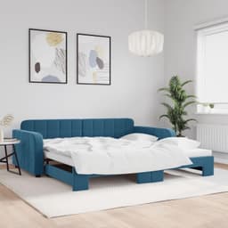 Bedframe, familiebed, tweepersoonsbed, slaapkamermeubel, dagbed, uittrekbaar, blauw, 100x200 cm, fluweel — thumbnail 1