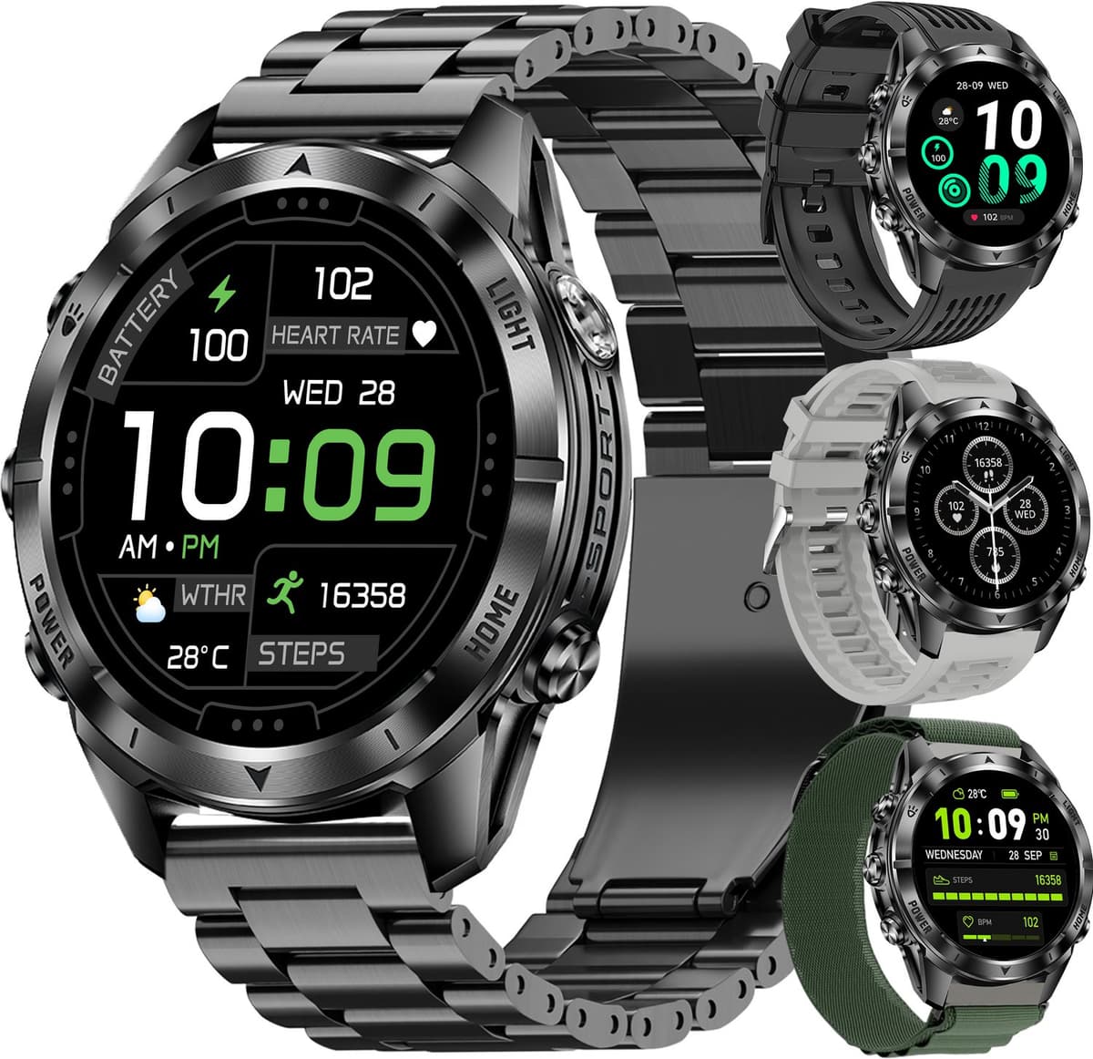 Siltcon® Smartwatch Heren Pro - 1,46" Sporthorloge - Horloge Heren - Stappenteller - Bloeddrukmeter - Hartslagmeter - Saturatiemeter - Slaapmonitor - Belfunctie - 100+ Sport - Zaklamp - Elke Pols - Geschikt voor iOS/Android - Incl. 4 Bandjes — afbeelding 1