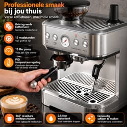 SanaVida - Espressomachine - Koffieapparaat Met Geïntegreerde Molen - Melkopschuimer - 15 Bar - 2,5L Watertank - Semi-automatisch — thumbnail 4