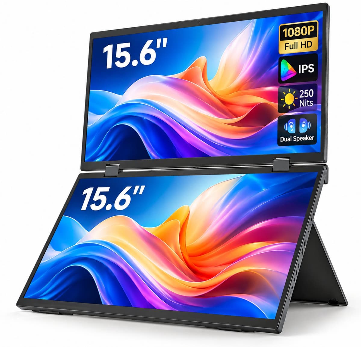 ITRONIQ Dubbele Draagbare Monitor 15,6 Inch - 2x Full HD 1080P IPS - Opvouwbaar Scherm - USB-C - Voor Laptop en PC - Zwart — afbeelding 1