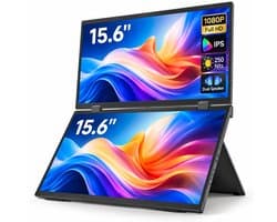 ITRONIQ Dubbele Draagbare Monitor 15,6 Inch - 2x Full HD 1080P IPS - Opvouwbaar Scherm - USB-C - Voor Laptop en PC - Zwart