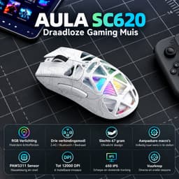 AULA SC620 - Gaming Muis – 12.000 DPI – 67 Gram – PAW3311 Sensor – Tri-Mode – RGB – Wit — thumbnail 5
