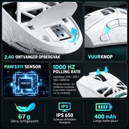 AULA SC620 - Gaming Muis – 12.000 DPI – 67 Gram – PAW3311 Sensor – Tri-Mode – RGB – Wit — thumbnail 4
