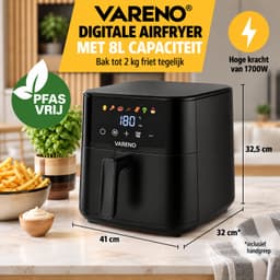 Airfryer 8 Liter – 1700W – Digitale Airfryer met LED Touchscreen – 7 Programma’s – PFAS-vrije Antiaanbaklaag – Vareno AF8 — thumbnail 2