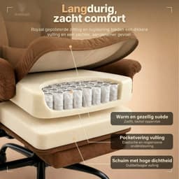 Dowinx Gamingstoel - Ergonomische Bureaustoel - Grote Bureaustoel - Ademende Stof en Flueel - Met Voetensteun en Verstelbare Rug - Bureaustoel Gaming chair - Bruin — thumbnail 4