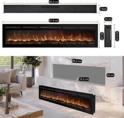Elektrische Open Haard 91,5 cm Breed - 1500 Watt Vermogen - Zwart Glas Kunststof Metaal - Modern Decoratief Verwarmingselement — thumbnail 3
