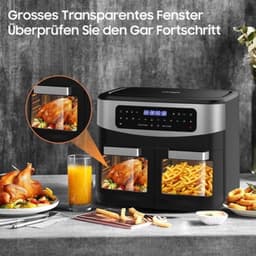 Heteluchtfriteuse Dubbele Kamer - 12 Liter Inhoud - 2600 W Vermogen - Polypropyleen Materiaal - Zwart - Airfryer — thumbnail 5