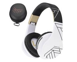 PowerLocus P2 - Draadloze Over-Ear Koptelefoon Inklapbaar - Bluetooth Hoofdtelefoon - Met microfoon – Headphone - Micro SD mode – Incl. Carry Case - Zwart/Wit