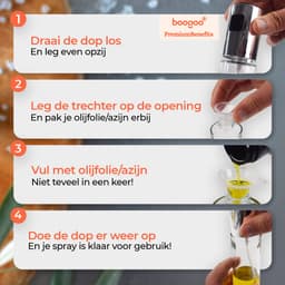 BooGoo® Olijfolie Sprayer Premium Design - RVS & Glas - 100ml - Inclusief Ebook & Accessoires - Oliefles voor Airfryer, BBQ & Bakken — thumbnail 10