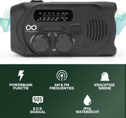 Noodradio - Solar - Opwindbaar - Zwart - Powerbank Zonne-energie - Zaklamp - Opwindbare Radio - Noodpakket — thumbnail 5