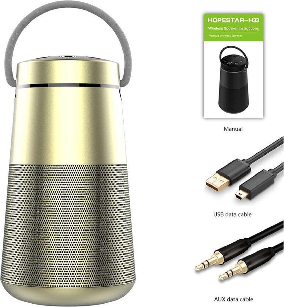 HOPESTAR H33  Goud draagbare draadloze Bluetooth-luidspreker FM-zender Powerbank — afbeelding 1