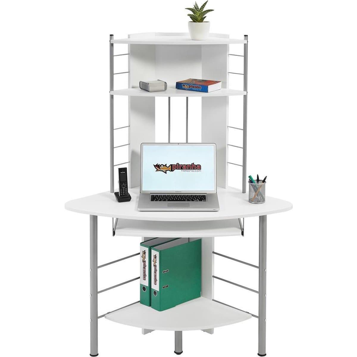 Piranha OSCAR Hoekbureau Wit Houtnerf – Compact Computerbureau & Opbergruimte — afbeelding 1