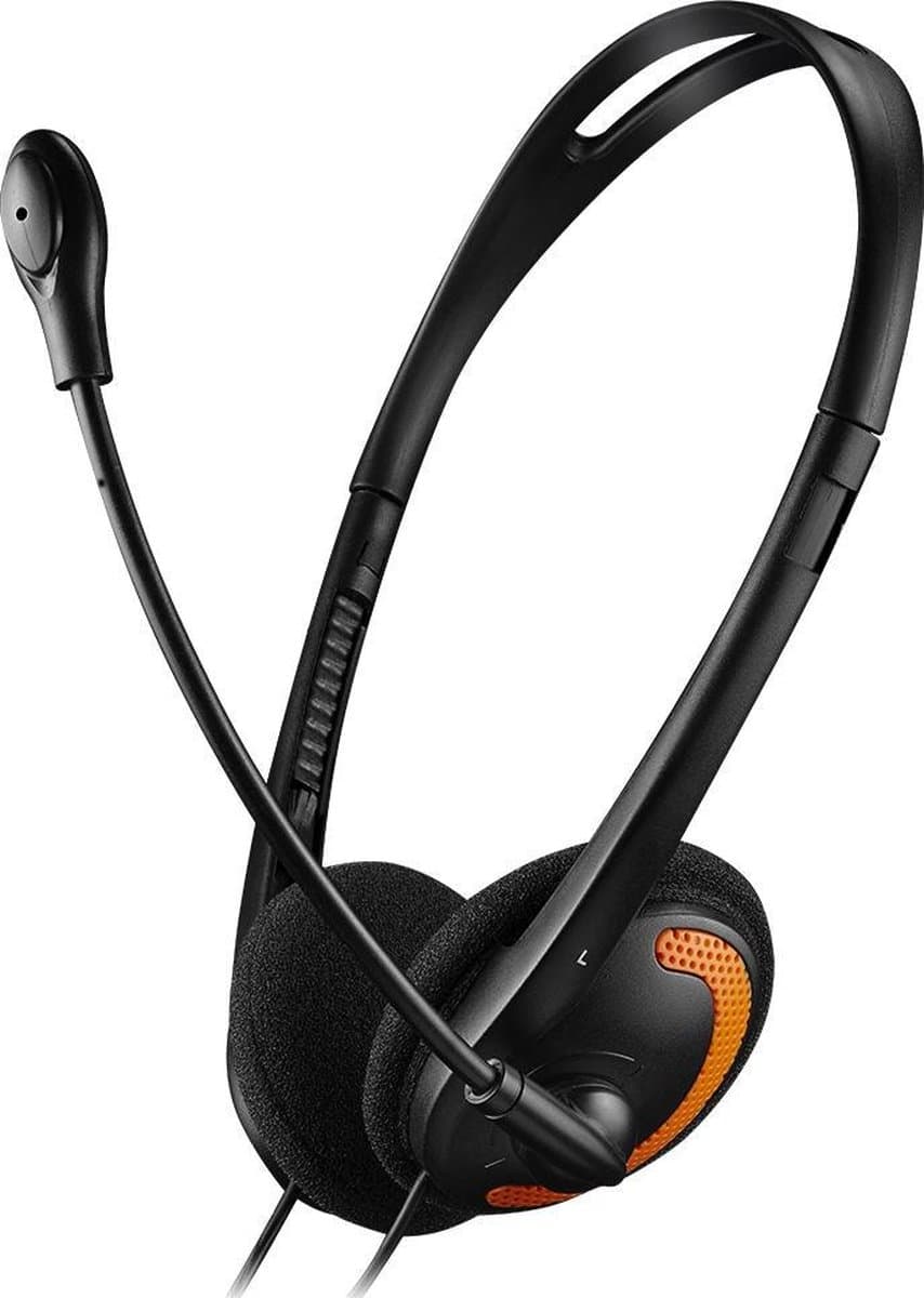 Canyon HS-01 Microfoon Plat 2m Headset - PC - Headset - Verstelbare Microfoon - Volumeregeling - Trendy Zwart-Oranje Ontwerp — afbeelding 1