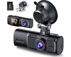 3-Kanaals Auto Dashcam - Full HD Voor- Achter- en Interieurregistratie - Infrarood Nachtzicht - Bewegingsdetectie - Compact en Discreet Ontwerp - Parkeermodus - Auto Beveiligingscamera