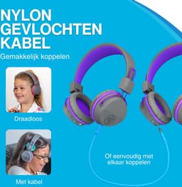 JLAB Jbuddies kinder Koptelefoon Draadloos – Koptelefoon kinderen geluidsdempend – Gehoorbescherming kinderen – Volumelimiet 84 dB – 24 uur batterijduur – Bluetooth - Grijs/Paars — thumbnail 6