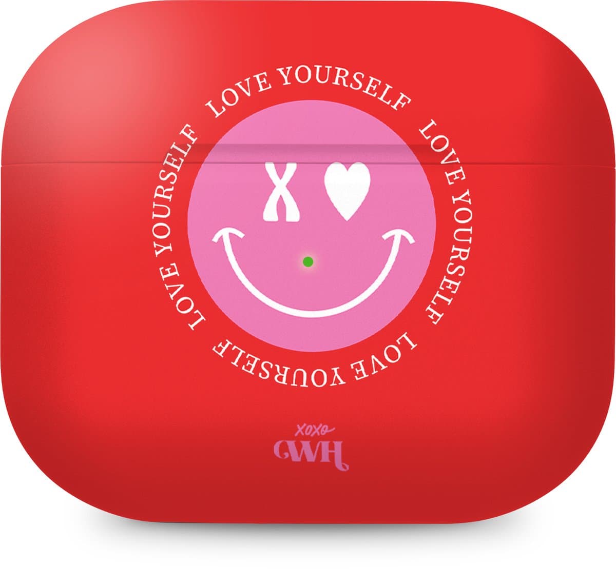 xoxo Wildhearts hoesje geschikt voor Airpods Pro 1 / Pro 2 - Love Yourself - Ook als telefoonhoesje verkrijgbaar - schokbestendige case geschikt voor Airpod Pro (2) - koptelefoon case - Hoesje met smiley face - emoji - rood / roze — afbeelding 1