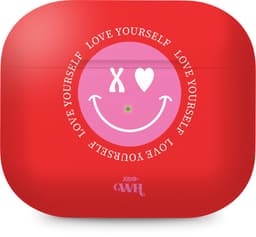 xoxo Wildhearts hoesje geschikt voor Airpods Pro 1 / Pro 2 - Love Yourself - Ook als telefoonhoesje verkrijgbaar - schokbestendige case geschikt voor Airpod Pro (2) - koptelefoon case - Hoesje met smiley face - emoji - rood / roze — thumbnail 1