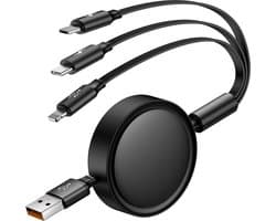 USB Kabel Splitter - Uitrekbare Oplaadkabel - Snellader - Met USB C, 8-PIN en Micro-USB Uitgang - Universeel voor GSM, Laptop, Tablet, Smartphone, Telefoon