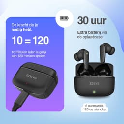 Draadloze Sport Oortjes - Oortjes Draadloos - Oordopjes Draadloos - Bluetooth In-Ear Oordopjes met Krachtige Bass - Wireless Earbuds - Waterdicht - USB-C - Zwart — thumbnail 3