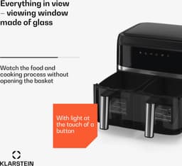 Klarstein heteluchtfriteuse, airfryer met 2 kamers, 2850 W compacte heteluchtfriteuse, 7,6 L luchtfriteuse met touch bediening, timer, voorverwarmen, 6 modi, grote heteluchtfriteuse, air fryer XL — thumbnail 3