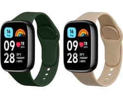 kwmobile 2x horlogebandjes geschikt voor Xiaomi Redmi Watch 3 Active bandje - Smartwatch bandjes van TPU - Activity tracker horloge band in donkergroen / beige
