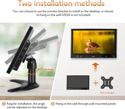 HDMI-monitor - 9 Inch - HD 1024 * 600 Kleurenscherm met Touch Knop, AV/VGA/HDMI/Hoofdtelefooningang voor Raspberry Pi, Home Security CCTV, PC Display — thumbnail 2