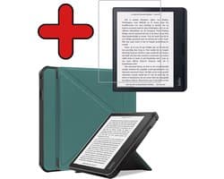 Hoes Geschikt voor Kobo Sage - Met Screenprotector - Luxe E-reader Trifold Case - Bescherm Hoesje Book Cover - Donkergroen