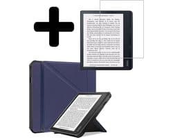 Hoes Geschikt voor Kobo Sage - E-reader Bescherm Hoesje Case Sleep Cover Trifold Met Screenprotector - Hoes Geschikt voor Kobo Sage Hoesje - Donkerblauw