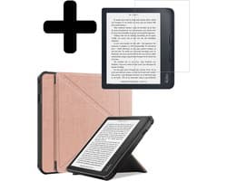 Hoes Geschikt voor Kobo Libra 2 - E-reader Bescherm Hoesje Case Sleep Cover Trifold Met Screenprotector - Hoes Geschikt voor Kobo Libra 2 Hoesje - Rosé Goud