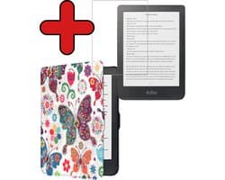 Hoes Geschikt voor Kobo Clara HD - Met Screenprotector - Luxe E-reader Bescherm Case - Hoesje Book Cover - Vlinders