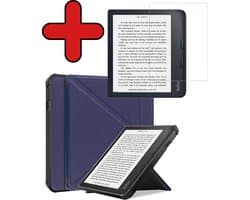 Hoes Geschikt voor Kobo Libra 2 - Met Screenprotector - Luxe E-reader Trifold Case - Bescherm Hoesje Book Cover - Donkerblauw
