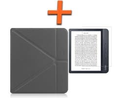 Hoesje Geschikt voor Kobo Libra H2O Hoes Book Case Trifold - Hoes Geschikt voor Kobo Libra H2O Hoesje Book Cover Met Screenprotector - Grijs