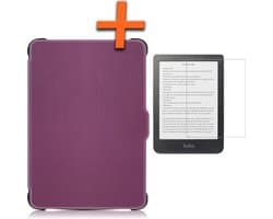 Hoesje Geschikt voor Kobo Clara HD Hoes Book Case - Hoes Geschikt voor Kobo Clara HD Hoesje Book Cover Met Screenprotector - Paars